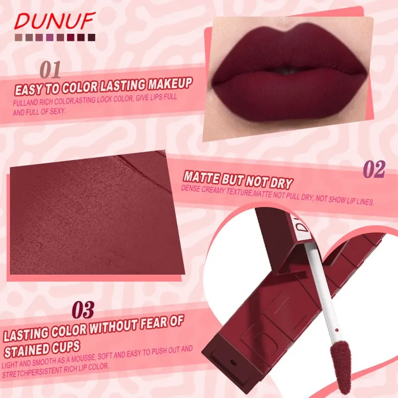 Set 8 Labiales Líquidos Mate Dunuf Beauty