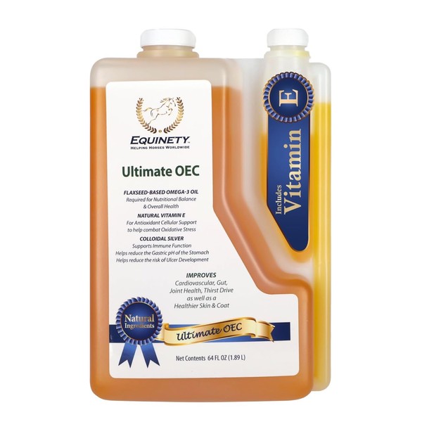 Ultimate OEC - Hoof Supplements for Horses - Omega 3 with Flax Seed Oil, Vitamin E for Horses, & Coat Defense for Horses - Colloidal Silver for Shiny Skin - Vet-Approved Horse Supplement for Immunity