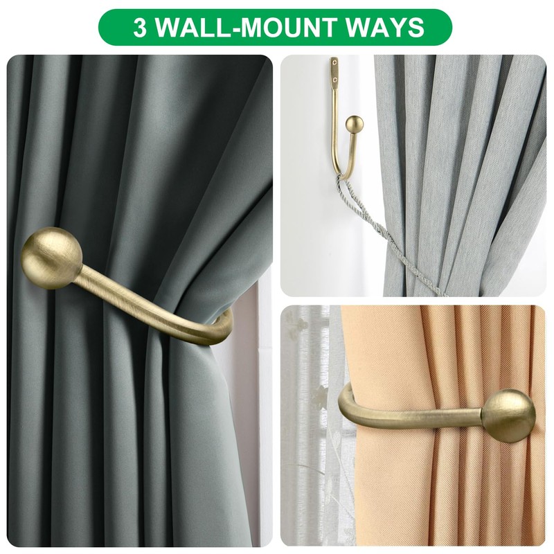 Curtain Holdbacks, 4 pcs Curtains Holder Wall Mounted Drapery Tiebacks