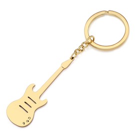 RAIDIN Stainless Steel Guitar Keyring for Women Girls Car Key Wallet Musical Instruments Jewellery Gifts for Music Lovers Charms, Gold-078
