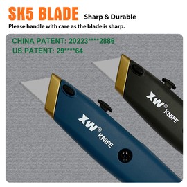 XW Retractable Utility Knife, Box Cutter Set for Cartons with Quick Blade Change, Extra 10 Blades Included, 6-Pack