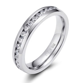 Zakk Women's Eternity Ring Titanium Eternity Ring Wedding Rings 4 mm 6 mm Silver Memoire Rings Wedding Ring, Titanium, Cubic Zirconia