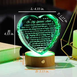 YWHL Crystal Aunt Gifts from Niece Nephew, Aunt Birthday Gifts for Women, Heart Crystal Plaque Mother's Day Gifts for Aunt with Colorful Led Base
