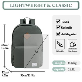 VASCHY School Backpack, Ultra Lightweight Backpack for Men Women Bookbag for Kids Teen Boys Girls Gray