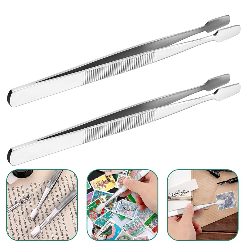DECHOUS Tweezers for Stamps, Stainless Steel, Multi-purpose, Flat Point, Precision