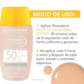 BIODERMA, Protector Solar, Photoderm NUDE Touch Mineral Tono Claro, FPS50+, Tono Unificado con Efecto Nude, 40ML