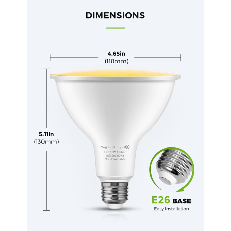 LOHAS Yellow Bug Light Bulbs Outdoor, PAR38 LED Flood Light