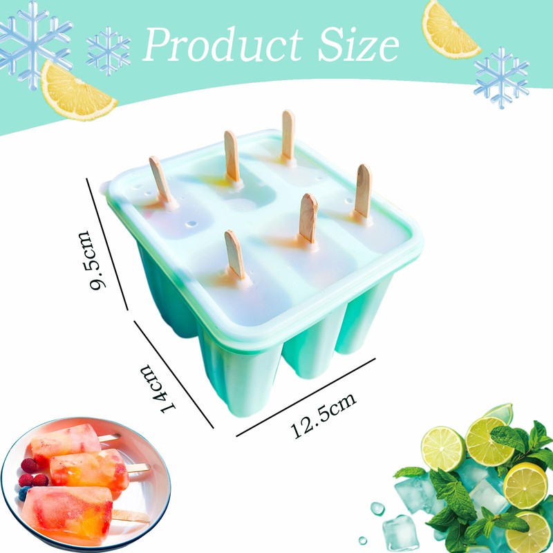 6-Cavities Silicone Popsicles Mold with 20 Sticks, Silicone Ice Pop