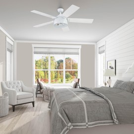 Prominence Home Octavia, 52 Inch Industrial Style LED Ceiling Fan with Light, Remote Control, Dual Mounting Options, 5 Dual Finish Blades, Reversible Motor - 51481-01 (White)