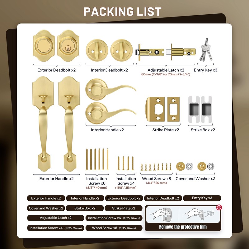 LOQRON Double Front Door Handle Set with Dummy and Deadbolt,