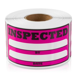 600 Inspected by Stickers - 1.5 x 3 Inch Inspection Stickers, Writable Space by & Date for Quality Control Inventory Labels Stickers Warehouse Organization Shipping, Pink - 2 Rolls of 300 Labels