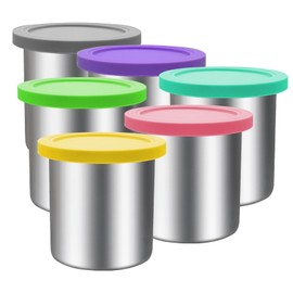 jjxeqo 16 oz Stainless Steel Pint Containers & Lids Compatible with Ninja Creami NC300, NC301, NC299AMZ, CN301CO Series – 6 Pack with Silicone Lids, BPA-Free, Dishwasher Safe
