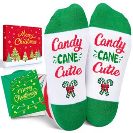 HAPPYPOP Kids Candy Cane Socks - Christmas Gifts for Boys Girls 7-9 Year Old with Greeting Card