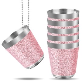 Fonyet Pack of 6 Shot Glasses Stainless Steel Rose Gold 30 ml Shot Glasses for Hanging, Shot Glasses Party Cups with Chain for Stag Party, Fancy Dress, Theme Party, Bachelorette Party