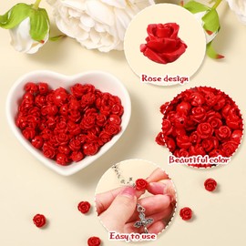140 piezas de suministros para hacer rosario, abalorio de rosas talladas, abalorio de flores, kit de rosario, centro de mesa, medalla de crucifijo, abalorio de rosas de 8 mm, colgante de plata de