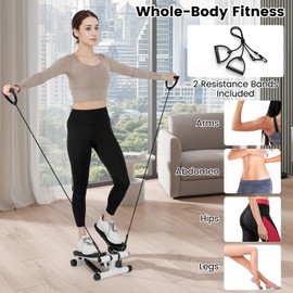 GYMAX Steppers for Exercise at Home, Hydraulic Mini Stair Stepper with Resistance Bands & LCD Monitor, Portable Under Desk Cardio Equipment Step Machine for Home Gym (White)