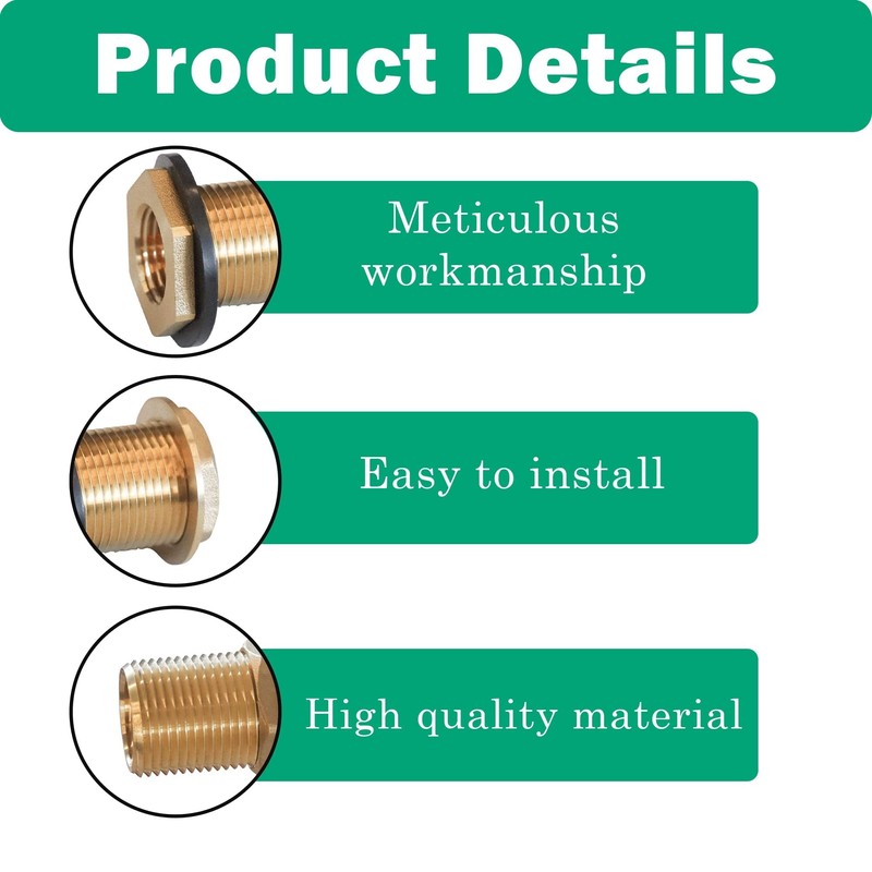 Hourleey Solid Brass Bulkhead Fitting, 1/2" Female 3/4" Male GHT