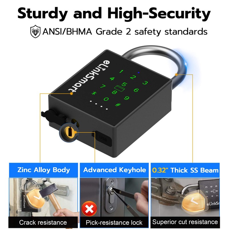 eLinkSmart Heavy Duty Smart Padlock with Key, Pad Lock with