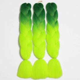 ShowJarlly Box Braid Hair Extensions, 24inch Dark Green/Yellow Green ​Ombre Jumbo Braid Hair, 3Packs Synthetic Jumbo Braiding Hair Extension Afro Hair Extensions for Braiding Crochet Twist Braids