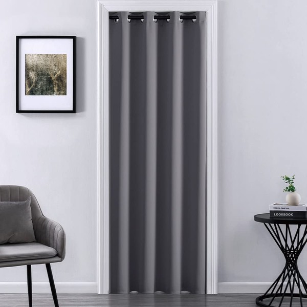 XTMYI Doorway Curtain Privacy,Portable Door Cover Curtain,Sound Proof Winter Summer Heat Blocking Insulated Thermal Grommet Blackout Curtains for Bedroom,80 Inch Length,Dark Grey