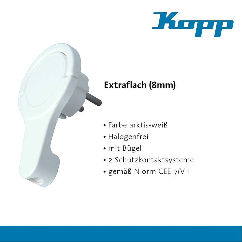 Kopp 172002037 Plastic Earthing Contact Angle Euro Plug, Extra-Flat, White,