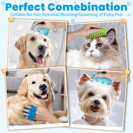 Comotech 3PCS Dog Bath Brush | Dog Shower/Washing Brush with Adjustable Ring Handle for Short & Long Hair(Blue Blue Green)