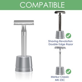 Linkidea 2 パック 安全カミソリ スタンド、男性用アルミニウム合金シェービング カミソリ ベース ホルダー、バスルーム カウンタートップ用手動カミソリ ホルダー (シルバー グレー)