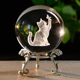 ZRENJHUS 3D Cat Crystal Ball 60mm Cat Themed Gifts Decorative Ball Glass Sphere Presents Home Decor with Stand Gifts for Women Mothers Day Christmas Birthday