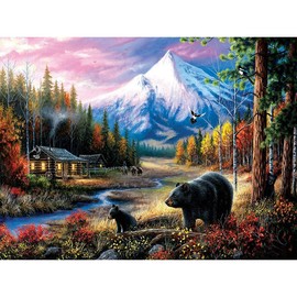 changjiasujiao Forest Bear Paint by Numbers Adults, DIY Paint by Numbers Adult Landscape, with Brushes and Acrylic Paint Set, Hand Painted Oil Painting Canvas for Home Decor - 30 x 40 cm (without