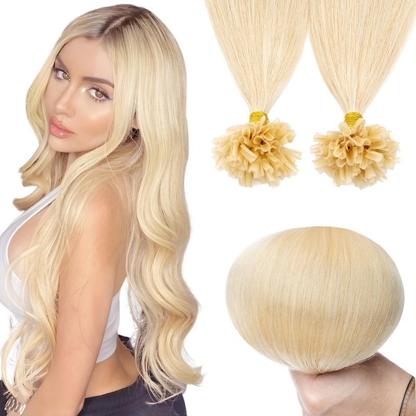 Elailite U-Tip Real Hair Bonding Extensions, Keratin Hair Extensions, Straight, 100 Strands, 50 g, 45 cm, #613 Light Blonde