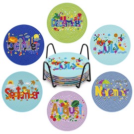 GHHKUD 6Pcs Month Diamond Painting Coasters, DIY Life Coasters Diamond Art Coasters Kits for Adults, Full Drill 5D Diamond Painting Coasters with Holder Cork Pad for Home(July - December)