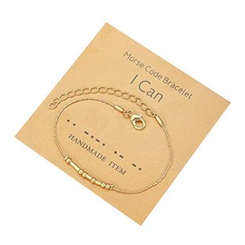 Pingyongchang Inspirational Bracelets Friendship Morse Code Bracelets Inspirational Jewelry Gifts for Women Men Adjustable Gold Beads Anklets for Best Friends- I can