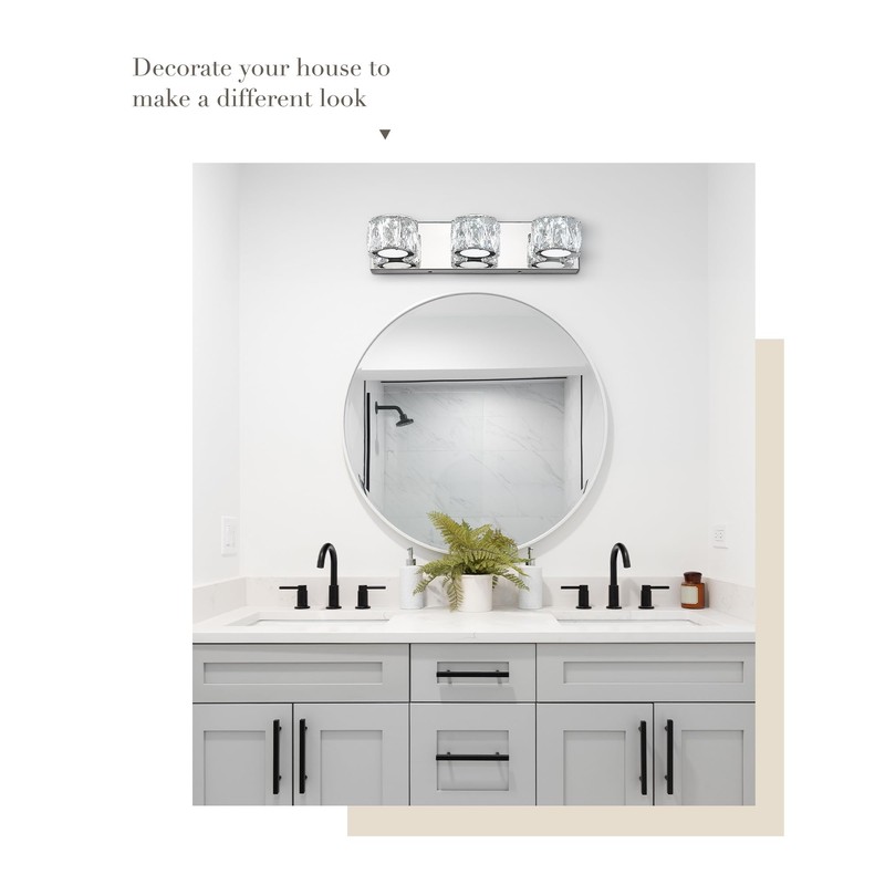 Cargifak LED Crystal Bathroom Light Fixtures, 3-Light Vanity Lights, Bathroom