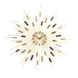 PSYCHE GOD Wall Clock 23.6 Inch Large - Gold Starburst Sunburst Design, Mid Century Modern Metal Battery Operated Silent Decorative Clock for Living Room Bedroom Office
