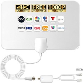 4K HD TV Aerial - Amplified Digital Indoor Aerial for Local Channels - 360° Long Reception Aerial with Signal Booster Support All Types TV