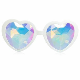 GloFX White Heart Shaped Kaleidoscope Glasses - festival rave edm concert effect plur (White)
