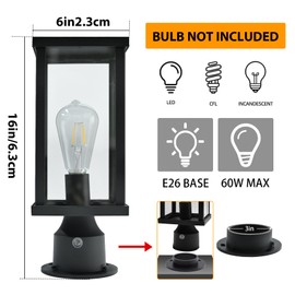 Hulitnag Dusk to Dawn Outdoor Post Lights, Outside Post Light Fixture Waterproof, Post Lights Outdoor with Pier Mount Base for Garden, Patio,Yard, Pathway. (Black-1 Pack)
