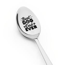 Dad Spoon Gifts from Daughter Son, Funny Best Dog Dad Ever Spoon for Doggy Dad Birthday Father's Day Gift for Dad Father Engraved Stainless Steel Spoon for Dog Lovers Coffee Tea Spoon for Dog Dad Gift