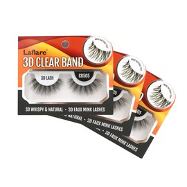 Laflare 3D CLEAR BAND eyelashes, Silk, Invisible band, Wispy, Natural, Glamorous flared look Faux Mink Lashes - 3 PACKS BUNDLE SPECIAL (3, CB505)