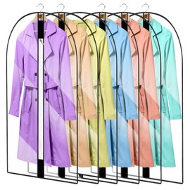 6Pack See Through Breathable Clothes Covers with Zip, 60CMX100CM Waterproof Dustproof Garment Covers Bags Moth Proof Dress Bag Covers Damp-proof Mens Suit Storage Bag for Wardrobe Storage and Travel