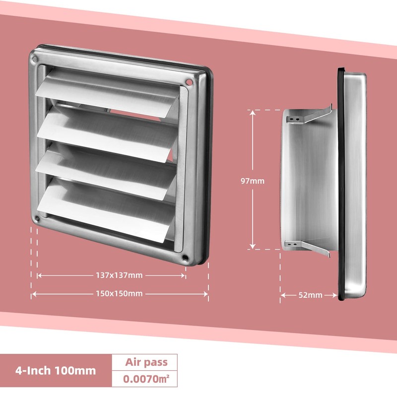 WeCooper 304 Stainless Steel Gravity Grille 100mm 4 inch Ducting