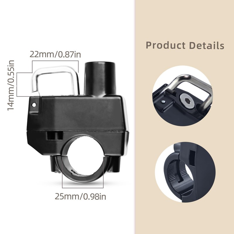 2Pcs Motorcycle Helmet Lock Fits 7/8" Handlebar, Upgraded Thickened Aluminum