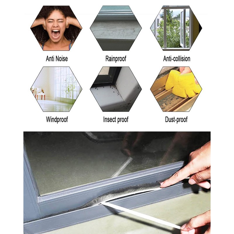 33FT Weather Stripping Brush for Windows/Doors Frame, Self Adhesive Seal