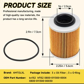 AMTOLXL 0800-011300-0004 0800-011300-00030 Oil Filter & O Ring for CFMOTO Cforce Zforce Uforce 400 500 600 800 900 950 1000 ATV/UTV（3pcs）