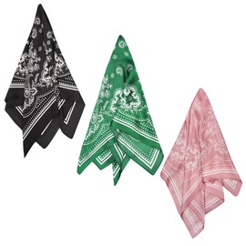 VANLINKER VL9549 - Bufanda de seda para mujeres y hombres, pañuelo clásico de satén para el cabello, bufanda de seda para el cuello, bufandas cuadradas, negro, verde y rosa, M