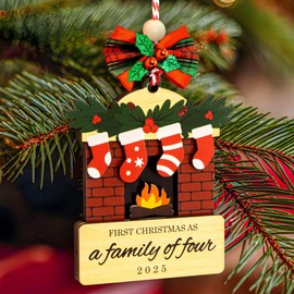 Woodamore Family of 4 Christmas Ornament 2025 - First Christmas As A Family of Four Ornament, Unique New Parents Gifts Baby First Ornaments for Xmas Tree Decorations