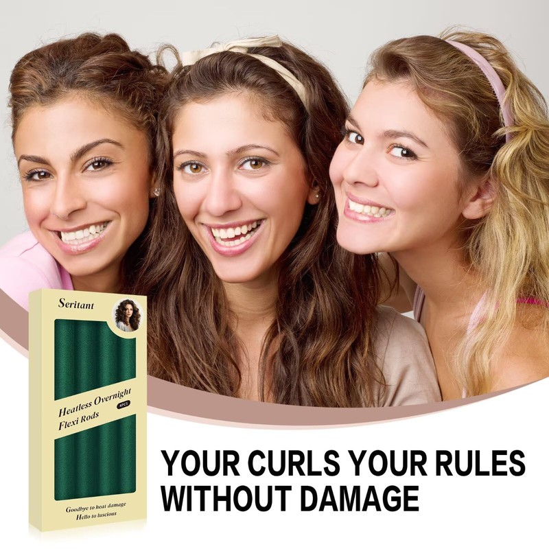 Heatless Curls Overnight with Satin Head Scarf, Velvet Hair Rollers
