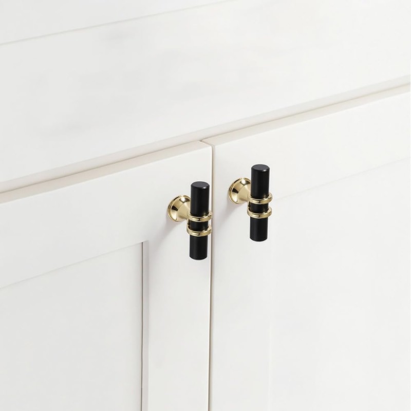 Pidynx 6 Pack Black and Gold Cabinet Knobs 1.97" Black