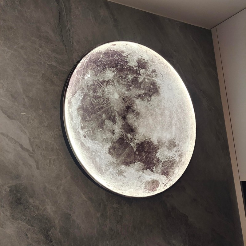 Aeyee Modern Moon Wall Sconce Lighting, Dimmable Nightlight with Remote