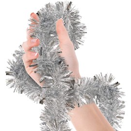 DIYASY 6M Silver Christmas Chunky Tinsel Garland for Christmas Tree Decorations